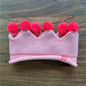 Joules Pink Crown Beanie Headband Queen Pompom knit beanie - Size 8-12 and Older